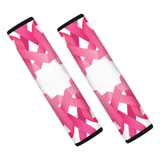 Pink Breast Cancer Ribbon Flower Print Car Seat Belt Covers
