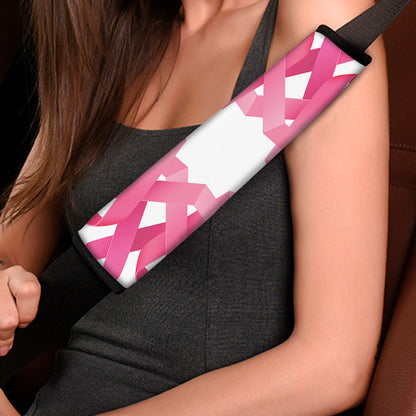 Pink Breast Cancer Ribbon Flower Print Car Seat Belt Covers