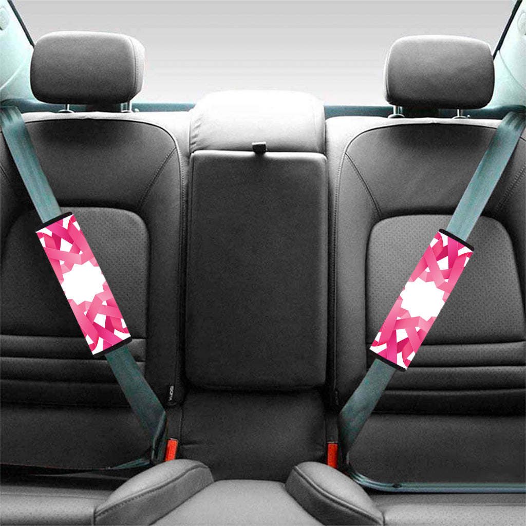 Pink Breast Cancer Ribbon Flower Print Car Seat Belt Covers