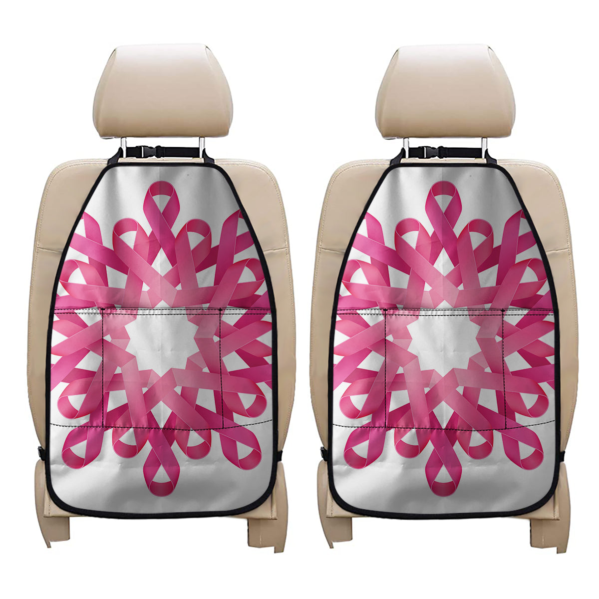 Pink Breast Cancer Ribbon Flower Print Car Seat Organizers