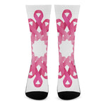 Pink Breast Cancer Ribbon Flower Print Crew Socks
