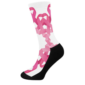 Pink Breast Cancer Ribbon Flower Print Crew Socks