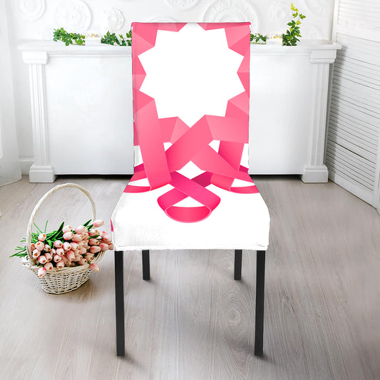 Pink Breast Cancer Ribbon Flower Print Dining Chair Slipcover