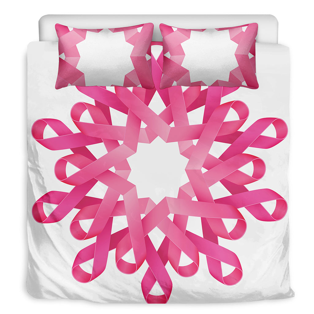 Pink Breast Cancer Ribbon Flower Print Duvet Cover Bedding Set