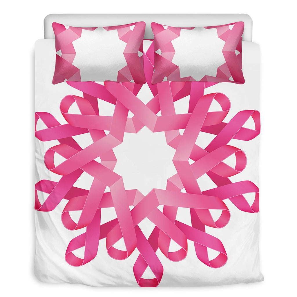 Pink Breast Cancer Ribbon Flower Print Duvet Cover Bedding Set