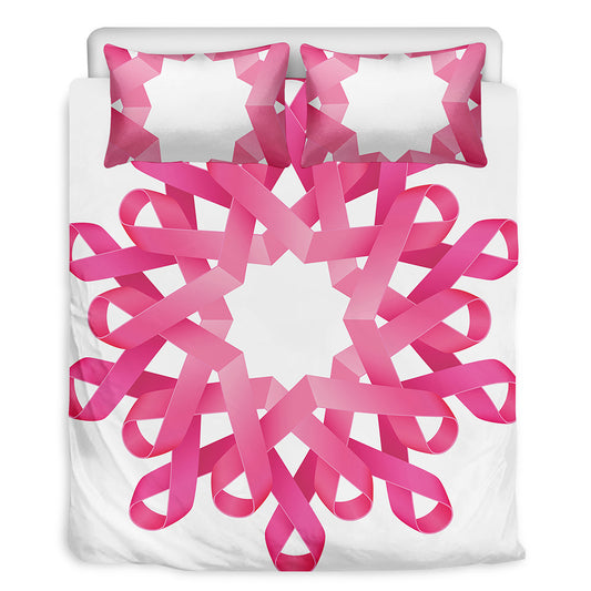 Pink Breast Cancer Ribbon Flower Print Duvet Cover Bedding Set