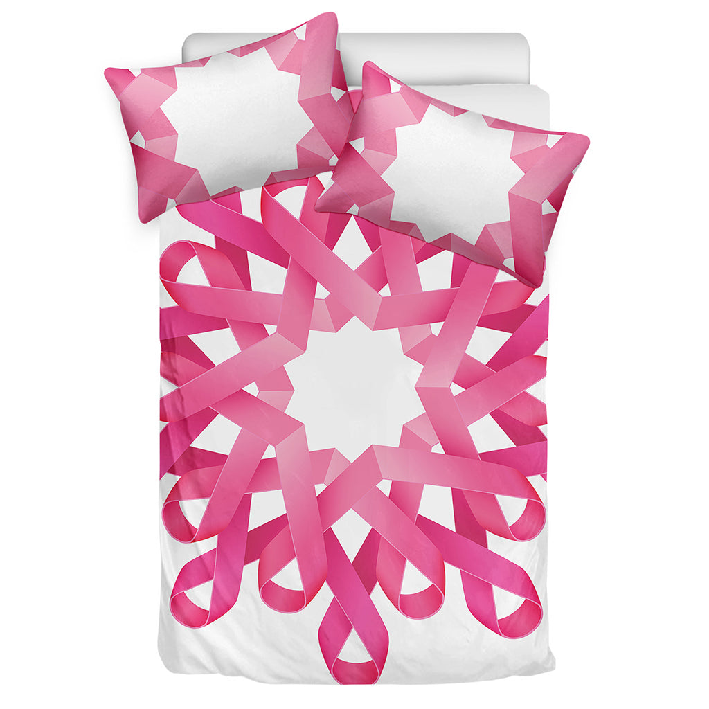 Pink Breast Cancer Ribbon Flower Print Duvet Cover Bedding Set