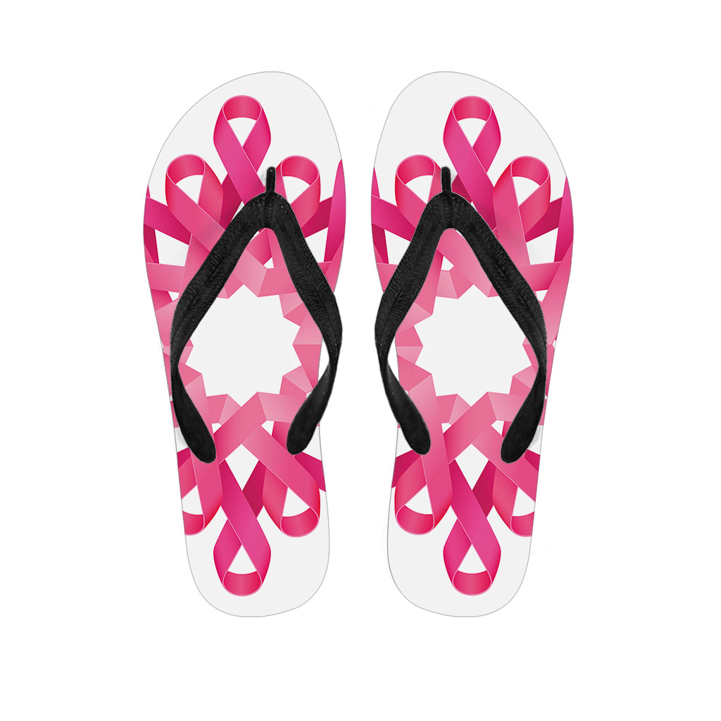 Pink Breast Cancer Ribbon Flower Print Flip Flops