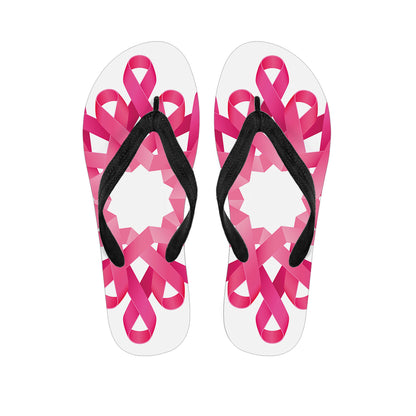 Pink Breast Cancer Ribbon Flower Print Flip Flops