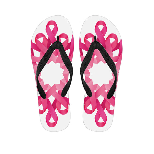 Pink Breast Cancer Ribbon Flower Print Flip Flops