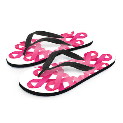 Pink Breast Cancer Ribbon Flower Print Flip Flops