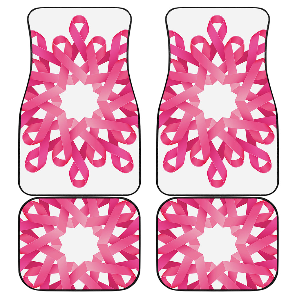 Pink Breast Cancer Ribbon Flower Print Front and Back Car Floor Mats