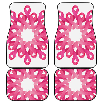 Pink Breast Cancer Ribbon Flower Print Front and Back Car Floor Mats