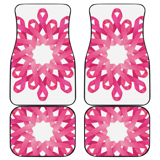 Pink Breast Cancer Ribbon Flower Print Front and Back Car Floor Mats