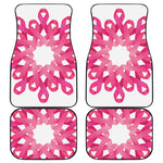 Pink Breast Cancer Ribbon Flower Print Front and Back Car Floor Mats