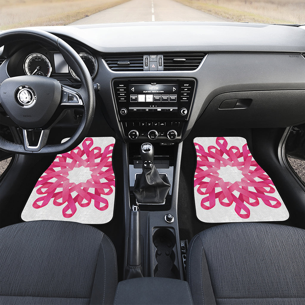 Pink Breast Cancer Ribbon Flower Print Front and Back Car Floor Mats