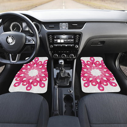 Pink Breast Cancer Ribbon Flower Print Front and Back Car Floor Mats