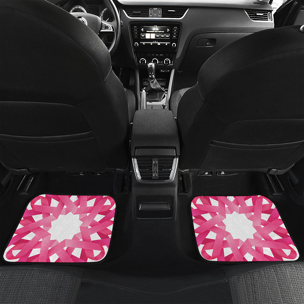 Pink Breast Cancer Ribbon Flower Print Front and Back Car Floor Mats