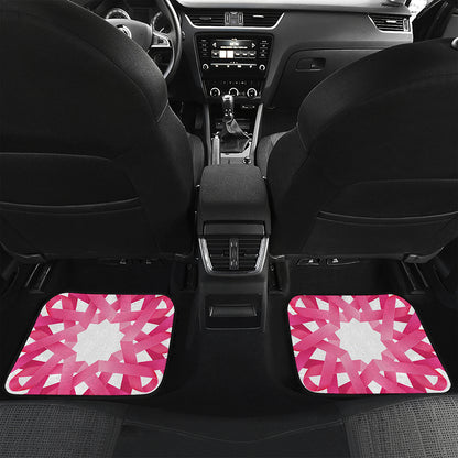Pink Breast Cancer Ribbon Flower Print Front and Back Car Floor Mats