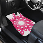 Pink Breast Cancer Ribbon Flower Print Front and Back Car Floor Mats