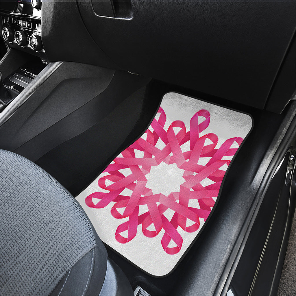 Pink Breast Cancer Ribbon Flower Print Front and Back Car Floor Mats