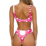 Pink Breast Cancer Ribbon Flower Print Front Bow Tie Bikini