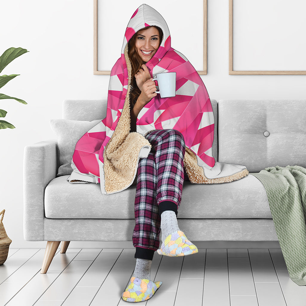 Pink Breast Cancer Ribbon Flower Print Hooded Blanket