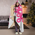 Pink Breast Cancer Ribbon Flower Print Hooded Blanket