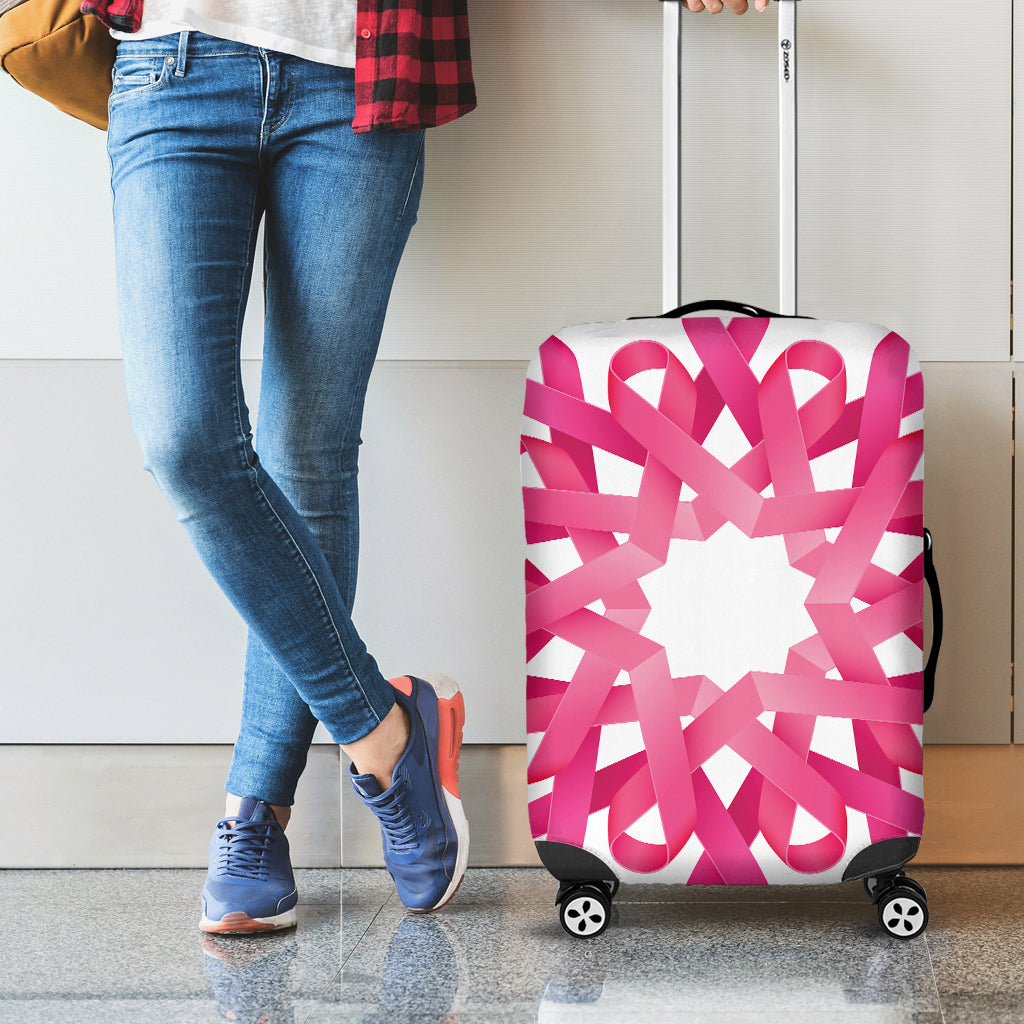 Pink Breast Cancer Ribbon Flower Print Luggage Cover