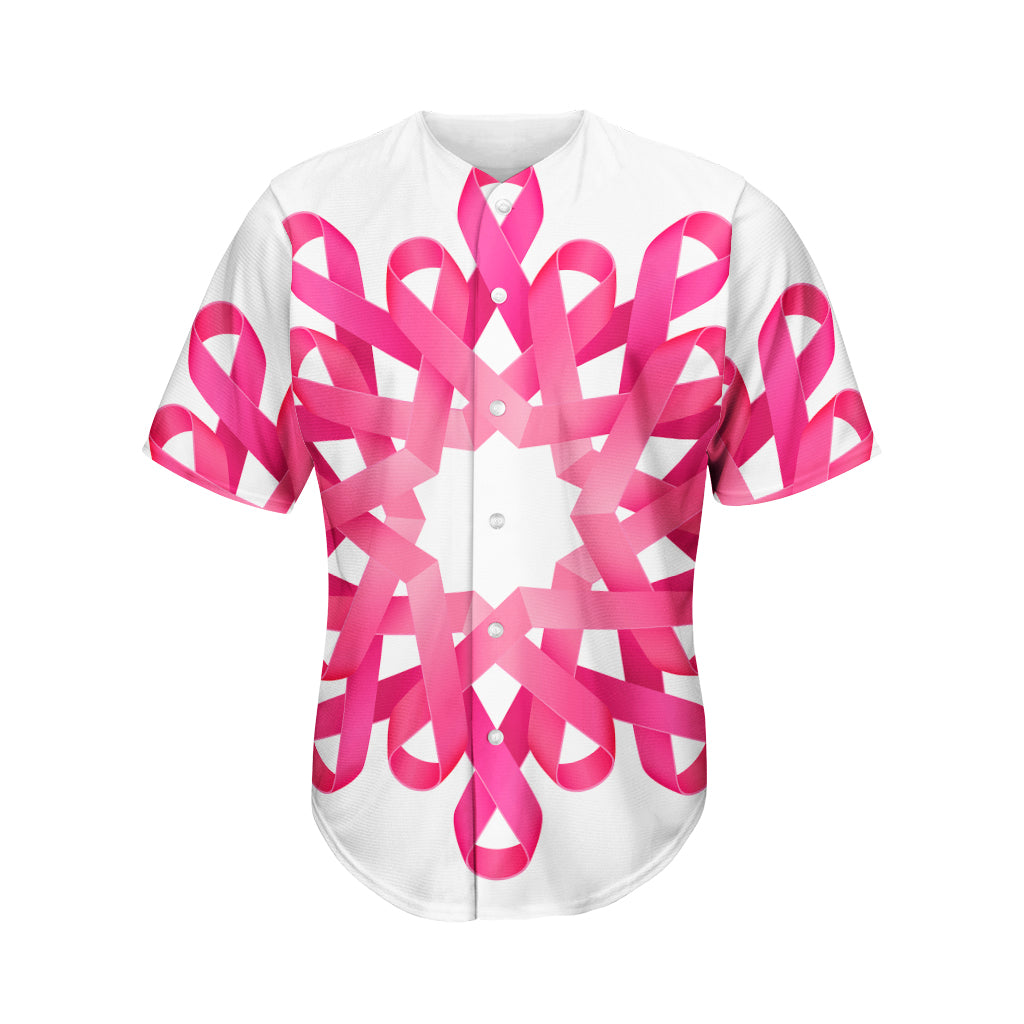 Pink Breast Cancer Ribbon Flower Print Men's Baseball Jersey