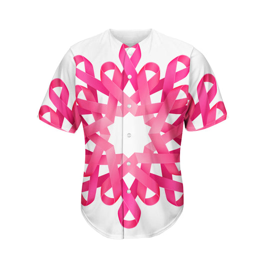 Pink Breast Cancer Ribbon Flower Print Men's Baseball Jersey