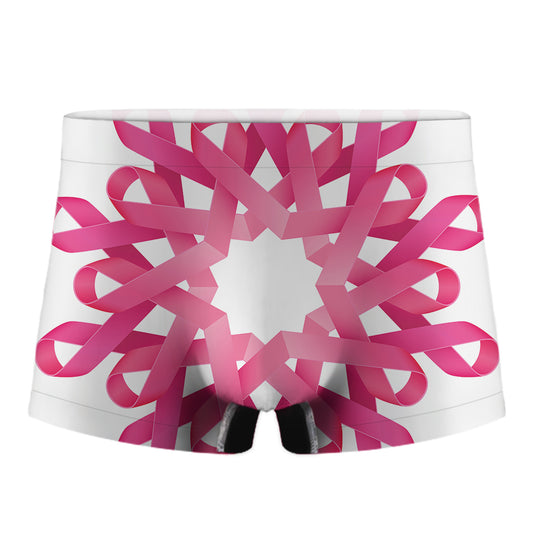 Pink Breast Cancer Ribbon Flower Print Men's Boxer Briefs