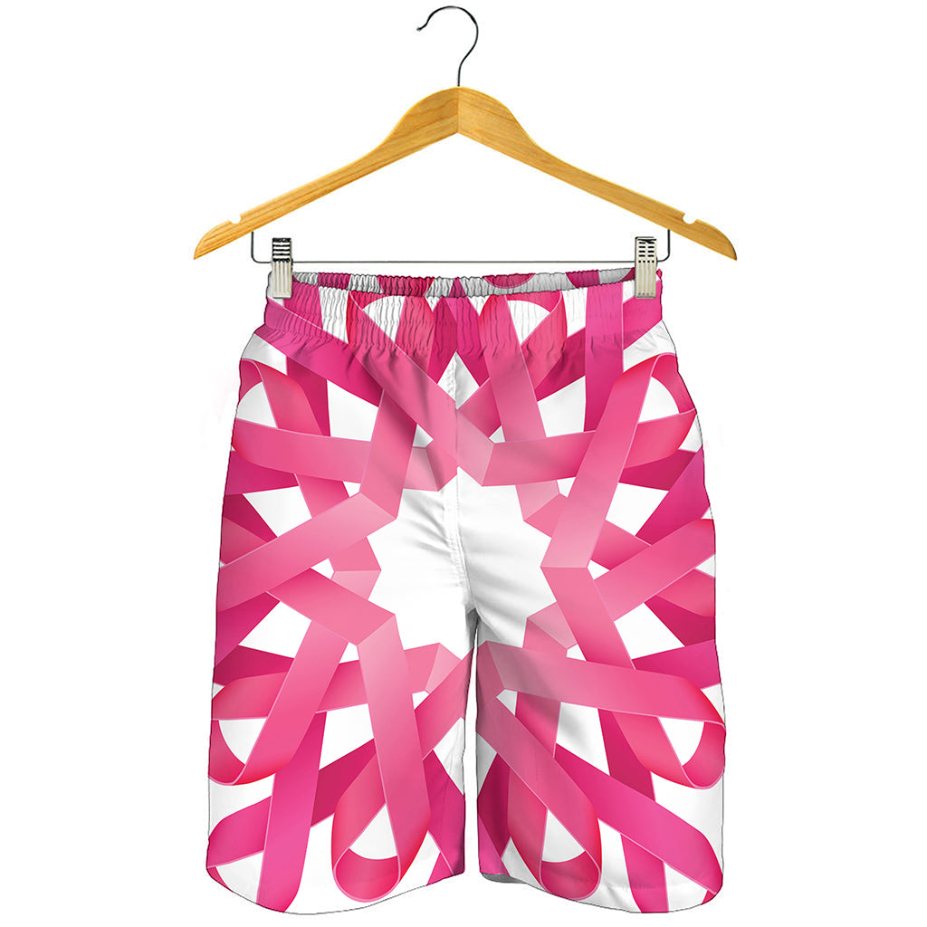 Pink Breast Cancer Ribbon Flower Print Men's Shorts