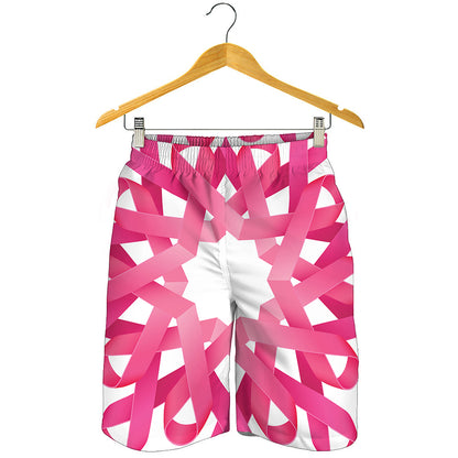 Pink Breast Cancer Ribbon Flower Print Men's Shorts