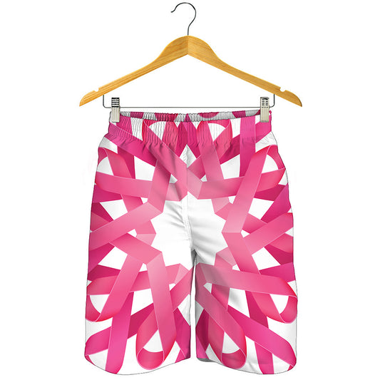 Pink Breast Cancer Ribbon Flower Print Men's Shorts