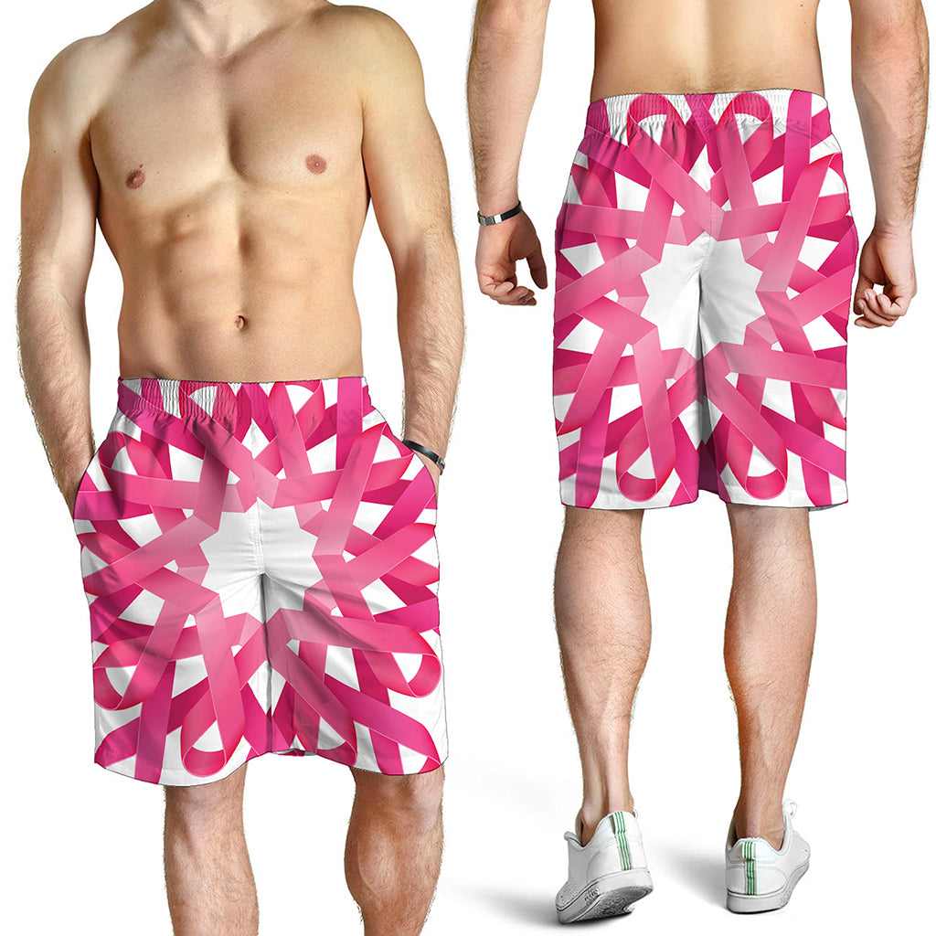 Pink Breast Cancer Ribbon Flower Print Men's Shorts