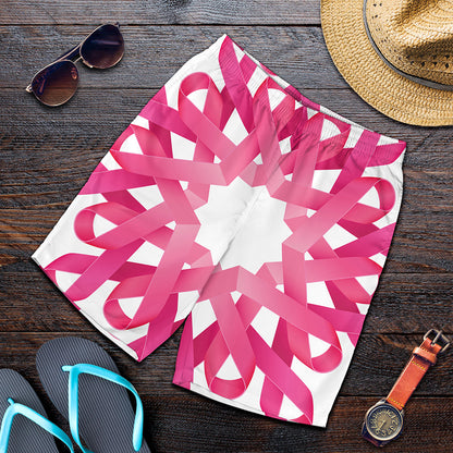 Pink Breast Cancer Ribbon Flower Print Men's Shorts