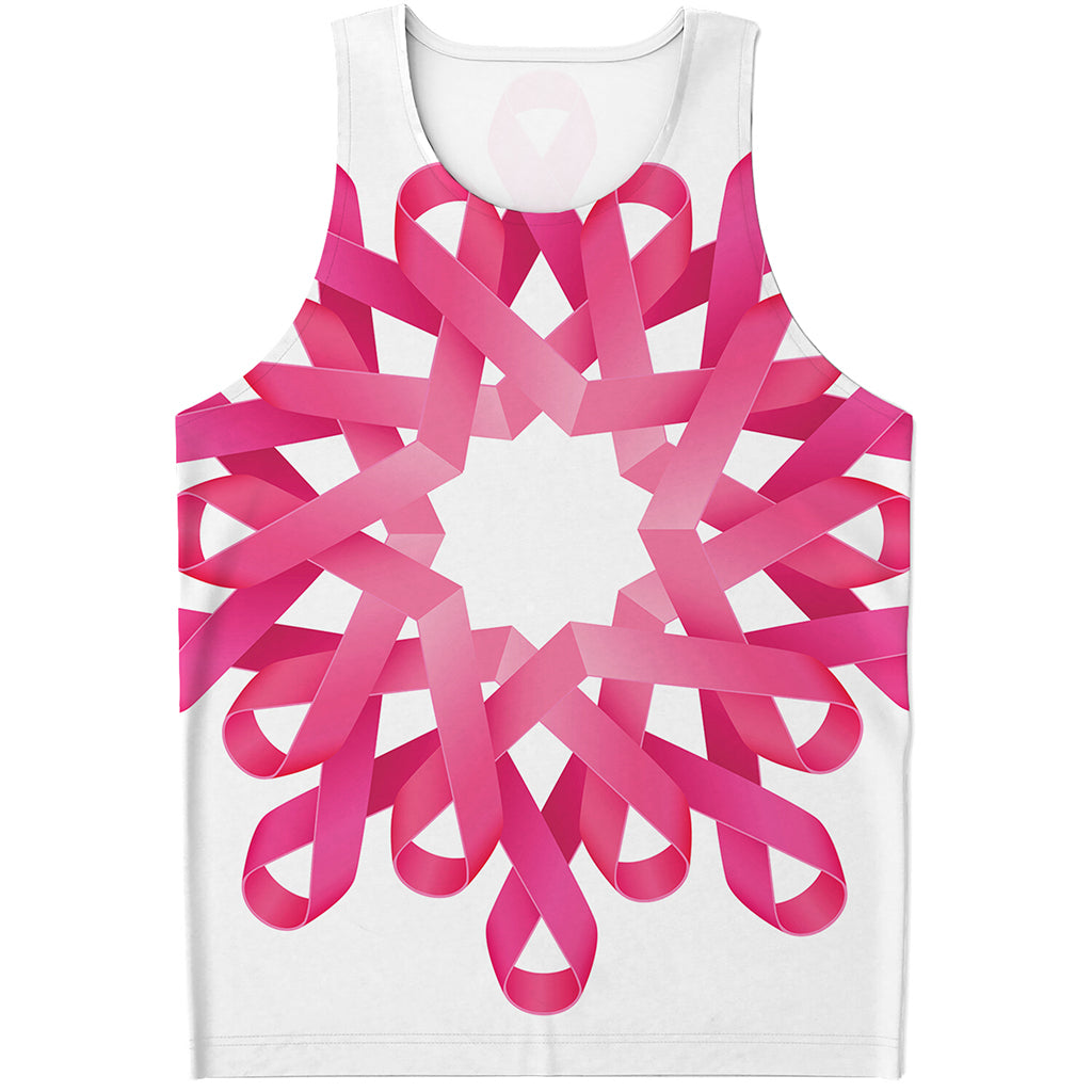 Pink Breast Cancer Ribbon Flower Print Men's Tank Top