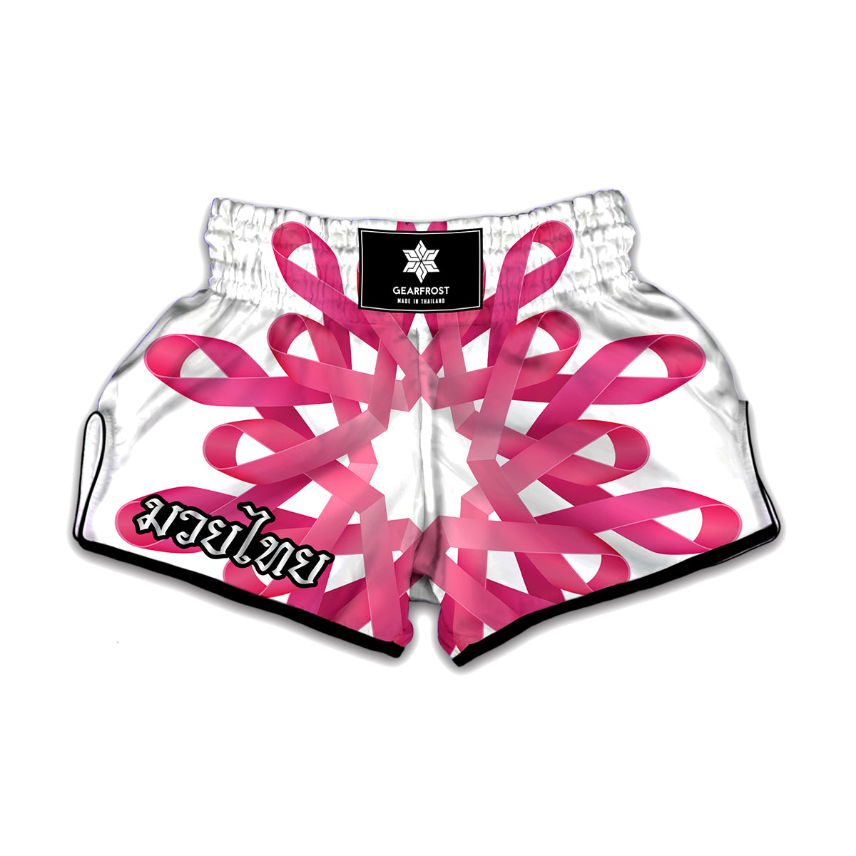 Pink Breast Cancer Ribbon Flower Print Muay Thai Boxing Shorts