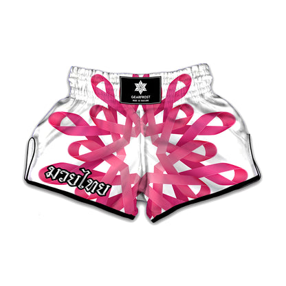 Pink Breast Cancer Ribbon Flower Print Muay Thai Boxing Shorts