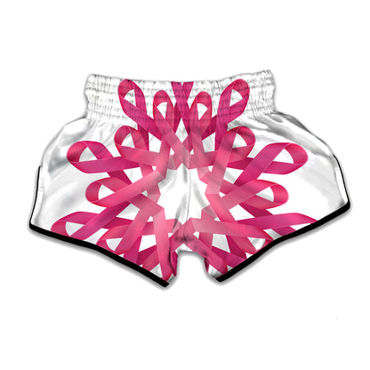 Pink Breast Cancer Ribbon Flower Print Muay Thai Boxing Shorts