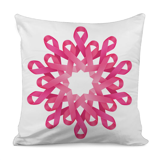 Pink Breast Cancer Ribbon Flower Print Pillow Cover