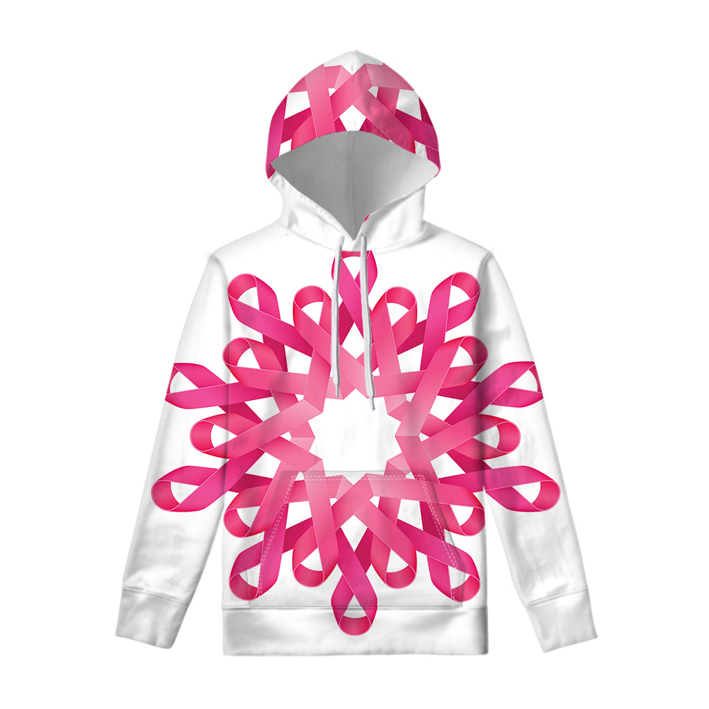 Pink Breast Cancer Ribbon Flower Print Pullover Hoodie