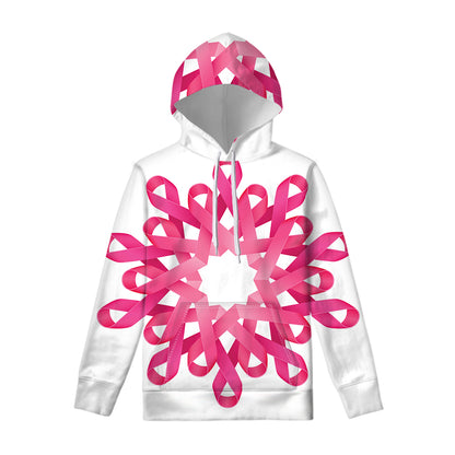 Pink Breast Cancer Ribbon Flower Print Pullover Hoodie