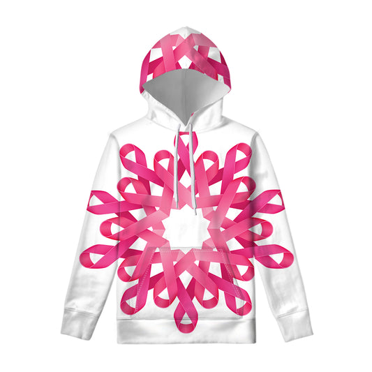 Pink Breast Cancer Ribbon Flower Print Pullover Hoodie