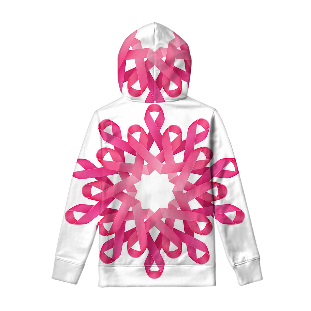 Pink Breast Cancer Ribbon Flower Print Pullover Hoodie