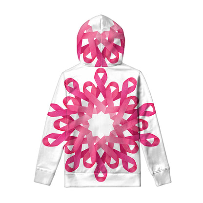 Pink Breast Cancer Ribbon Flower Print Pullover Hoodie