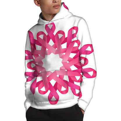Pink Breast Cancer Ribbon Flower Print Pullover Hoodie