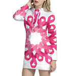 Pink Breast Cancer Ribbon Flower Print Pullover Hoodie Dress