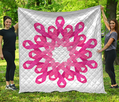 Pink Breast Cancer Ribbon Flower Print Quilt